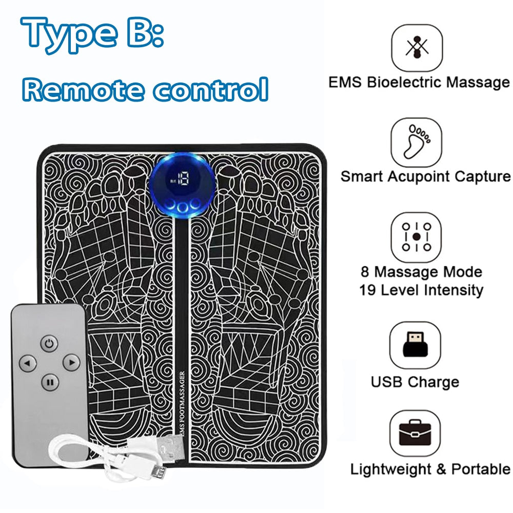 Electric EMS Foot Massager Pad Relief Pain Relax Feet Acupoints Massag