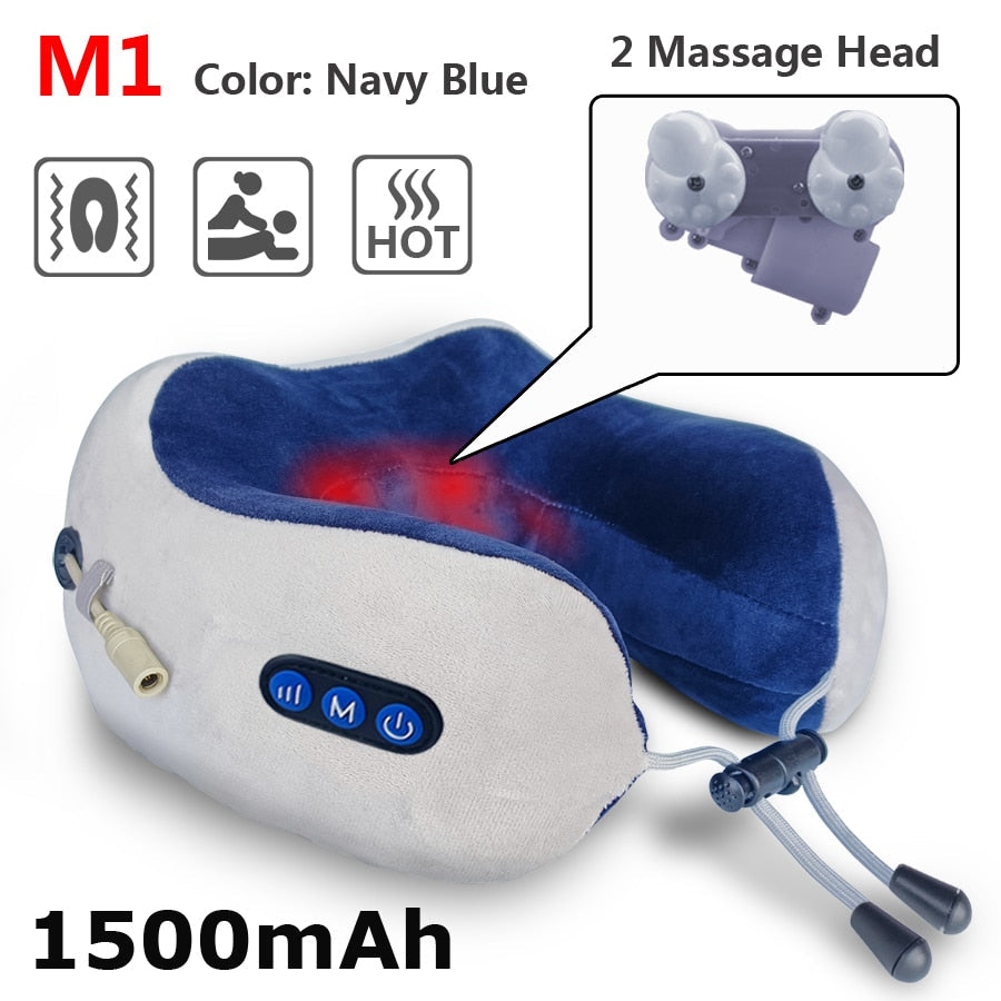 Neck Massager Relaxation Knead Heat Vibrator Travel U-shaped Pillow Ca