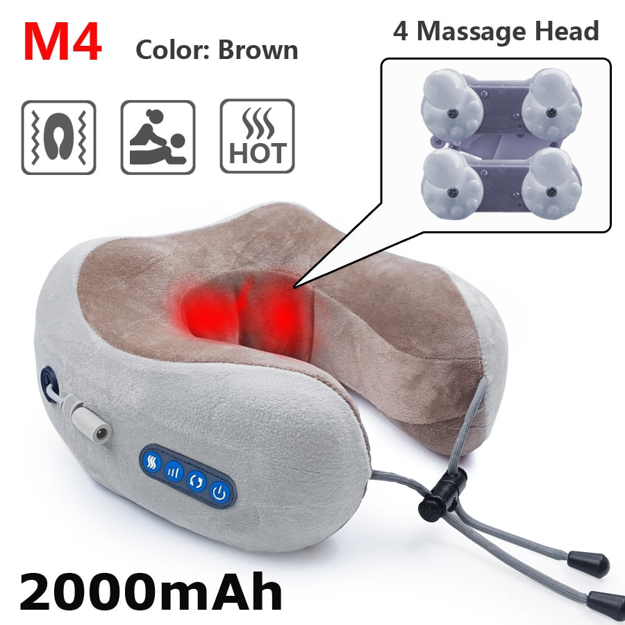 Neck Massager Relaxation Knead Heat Vibrator Travel U-shaped Pillow Ca