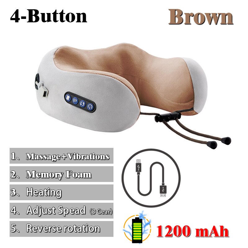 Electric Neck Massager U Shaped Vibration Kneading Pillow USB Charging