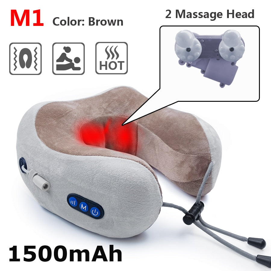 Neck Massager Relaxation Knead Heat Vibrator Travel U-shaped Pillow Ca