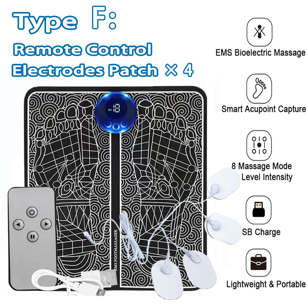 Electric EMS Foot Massager Pad Relief Pain Relax Feet Acupoints Massag