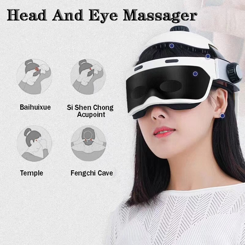 Electric Head and Eye Massager Helmet Scalp Brain Automatic Hot Compre